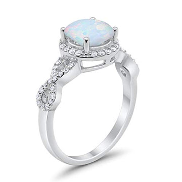Halo Infinity Wedding Ring Round Lab White Opal Solid 925 Sterling Silver
